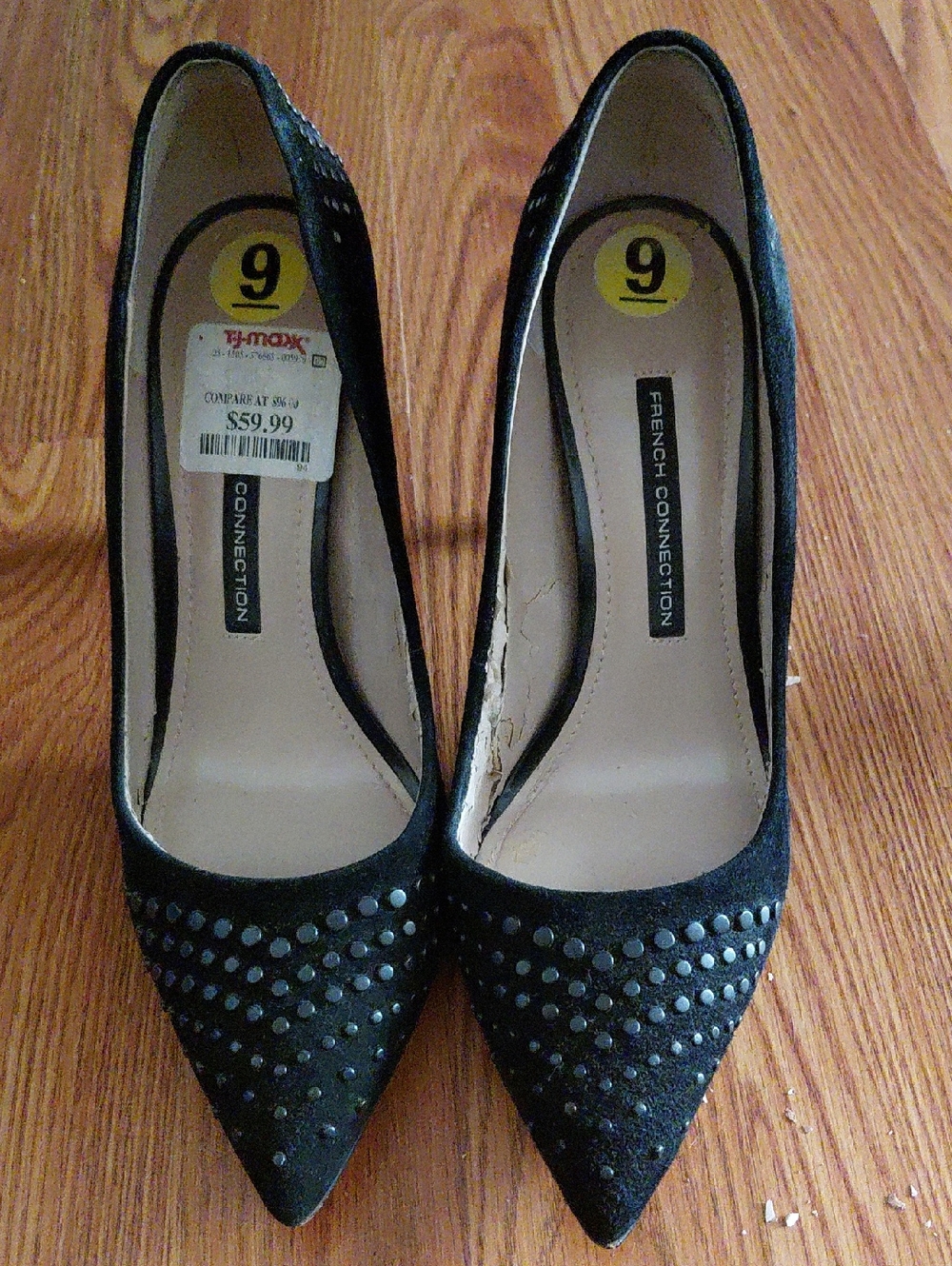 French Connection Black Studded Pointed Pumps
